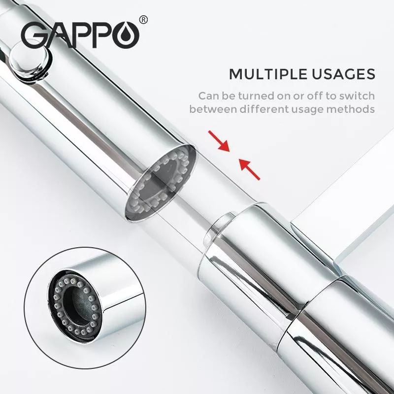 Смеситель с гибким изливом для кухни GAPPO G4398-15, 2 режима, черный/хром