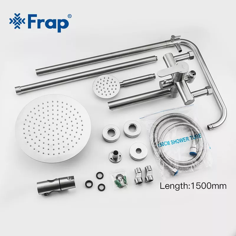 Душевая система Frap F24801, поворотный излив - переключатель на лейку, 1 режим, нержавеющая сталь.