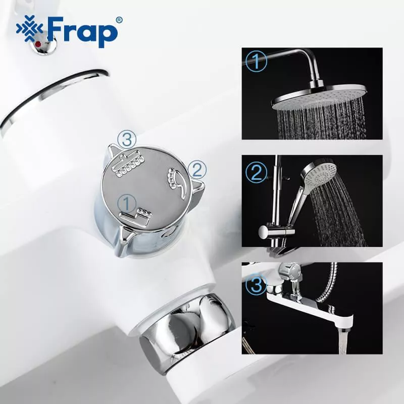 Душевая система Frap F2441 с поворотным изливом, белый/хром