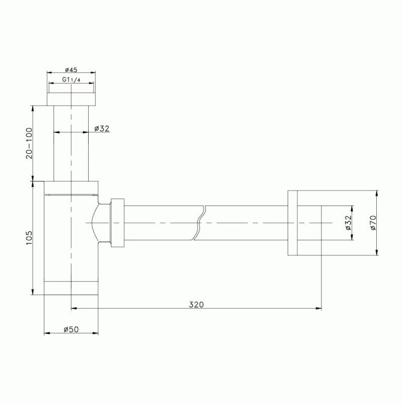 Сифон для раковины WEZER WSR-101 под донный клапан