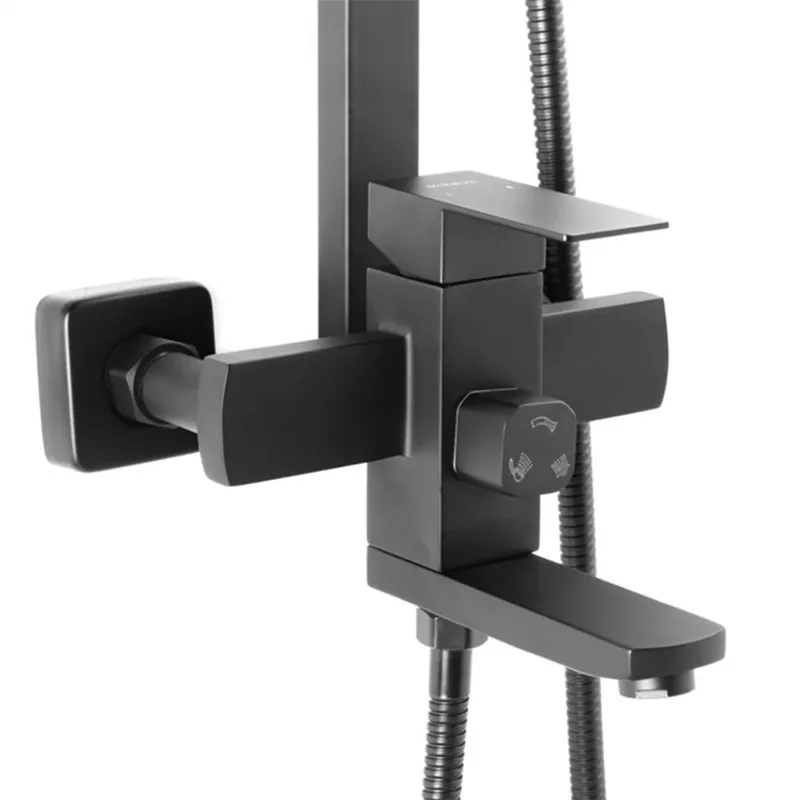Душевая система WEZER PRO16-02-BLACK, излив - переключатель на лейку, 3-функции, черный