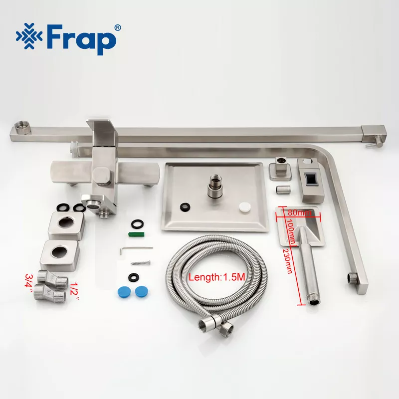 Душевая система Frap F2421, поворотный излив - переключатель на лейку, 1 режим, нержавеющая сталь