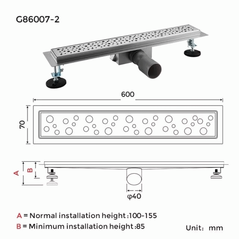 Душевой канал GAPPO G86007-2, 70х600 мм, нержавеющая сталь.