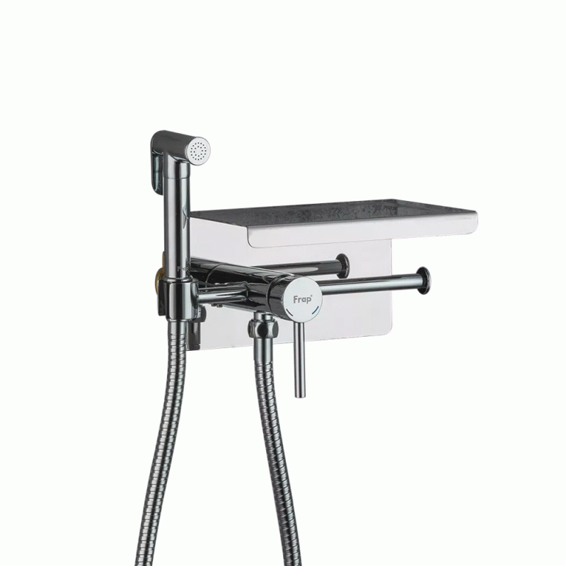 Гигиенический душ Frap F7516 с бумагодержателем и полочкой, хром