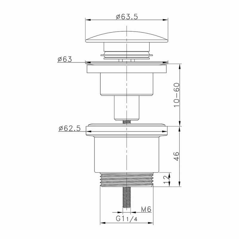 Донний клапан ITAL HF1083-WPM, автомат, Ø63мм 1 1/4", латунь, білий