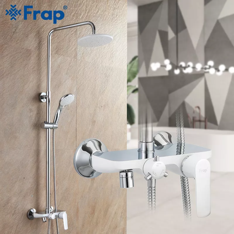 Душевая система Frap F2431, поворотный излив, лейка, белый/хром