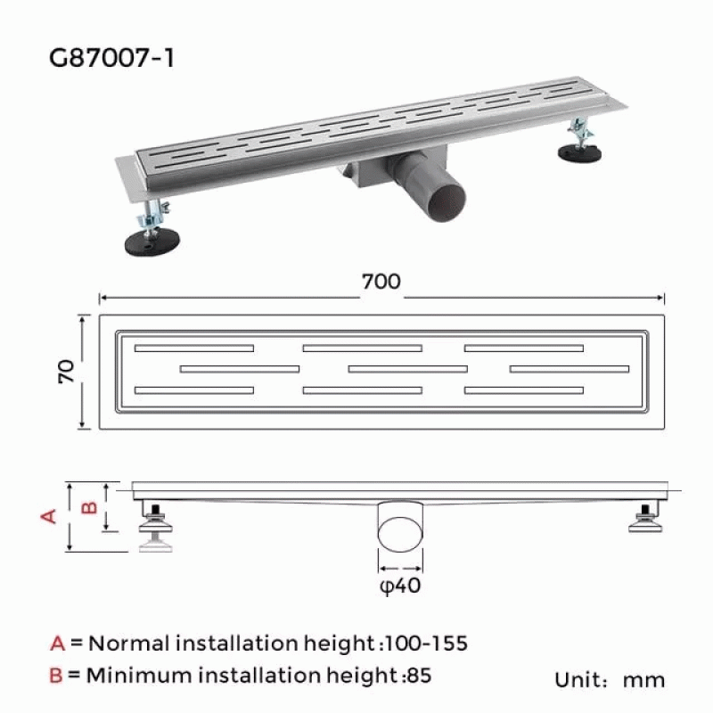 Душевой трап GAPPO G87007-1, 70х700 мм, нержавеющая сталь.