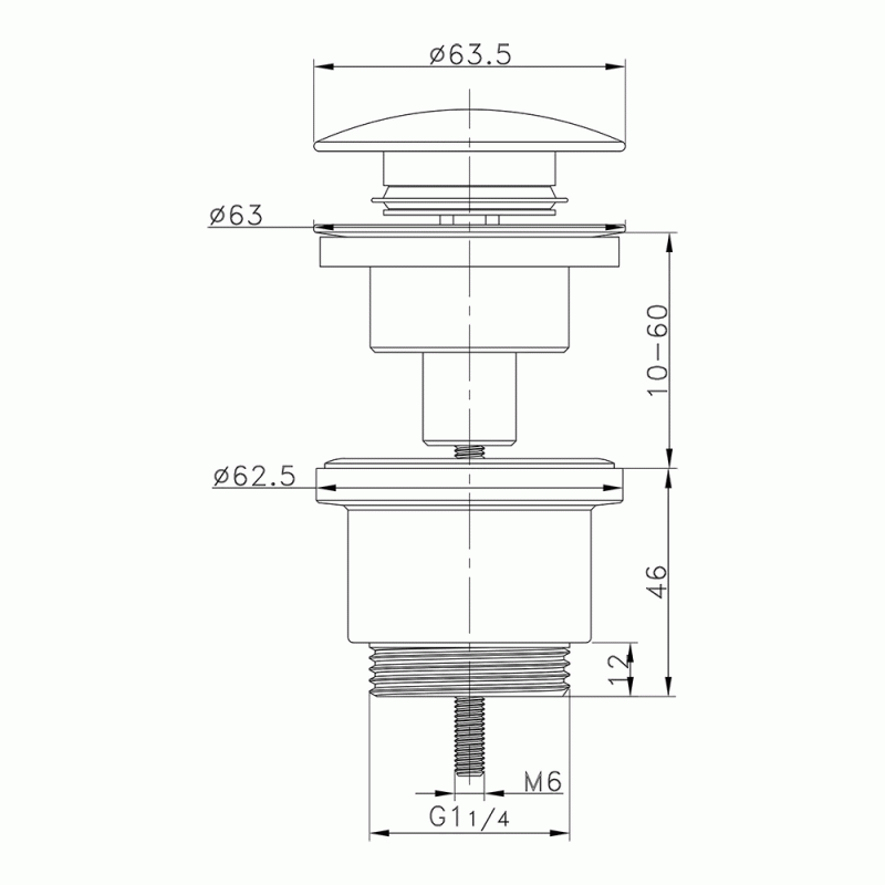 Донний клапан WEZER WHR -104-B, автомат, Ø63мм 1 1/4", чорний