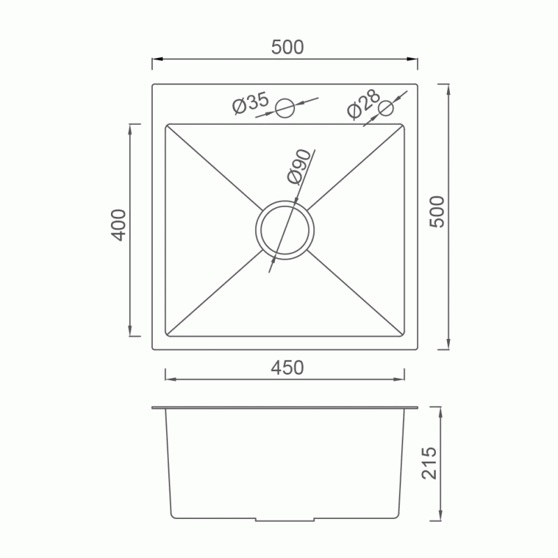 Кухонна мийка GAPPO GS5050-6 накладна 500x500 мм, нержавіюча сталь, поверхня PVD