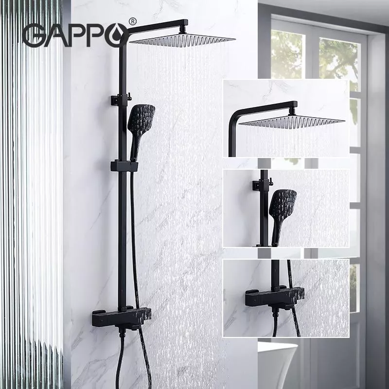 Душевая система GAPPO G2417-60 термостат, излив - переключатель на лейку, черный