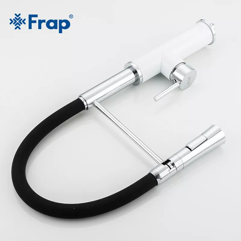 Смеситель для кухни Frap F4452-8 с гибким изливом, 2 режима, бело/черный.