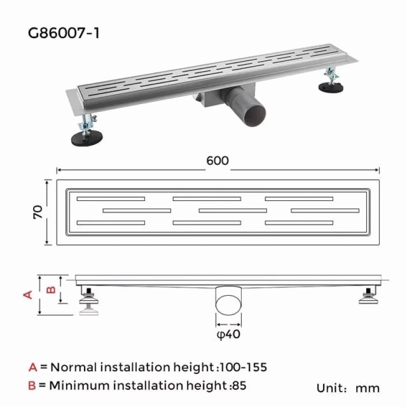 Душевой трап GAPPO G86007-1, 70х600 мм, нержавеющая сталь.