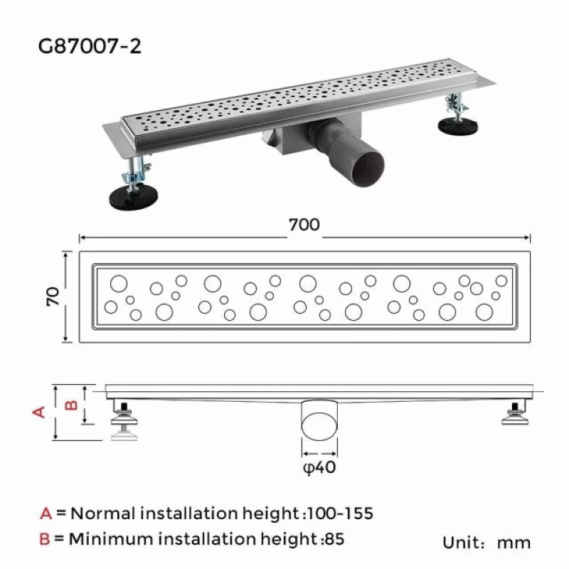 Душевой трап GAPPO G87007-2, 70х700 мм, нержавеющая сталь.