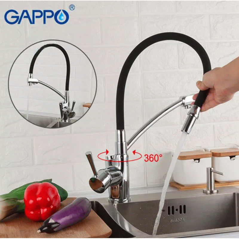 Смеситель для кухни на две воды GAPPO G4398-11 с гибким изливом, черный/хром