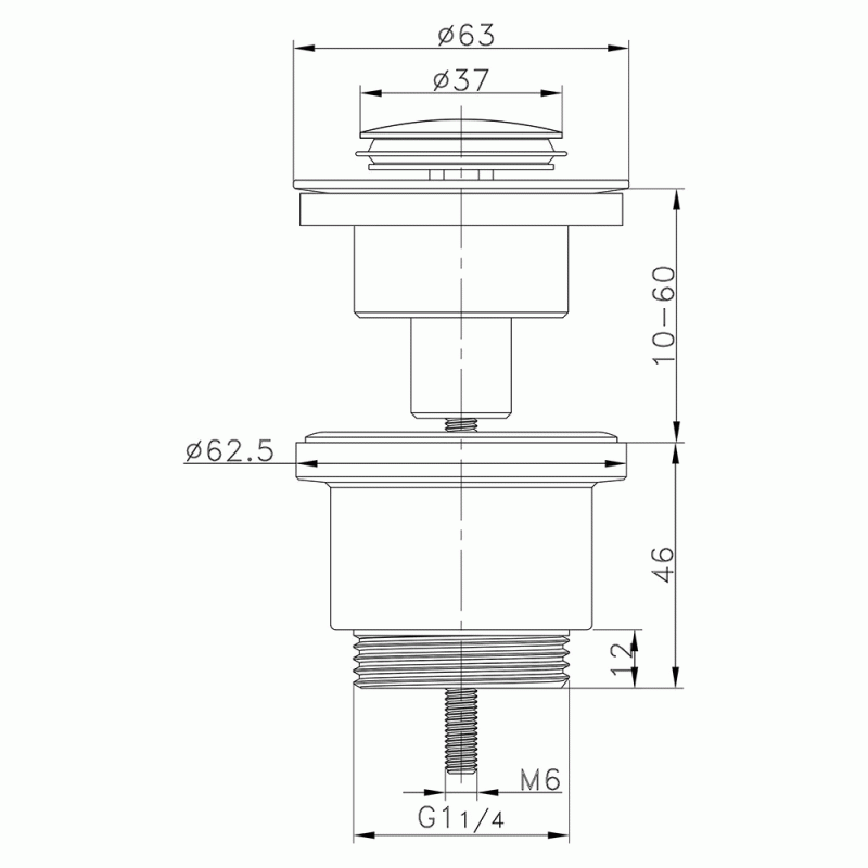 Донний клапан WEZER WHR 103, автомат, Ø63мм 1 1/4", хром