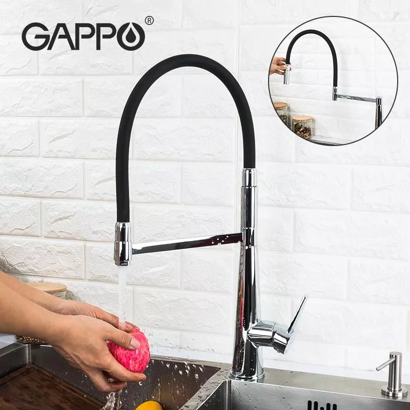 Смеситель с гибким изливом для кухни GAPPO G4398-15, 2 режима, черный/хром
