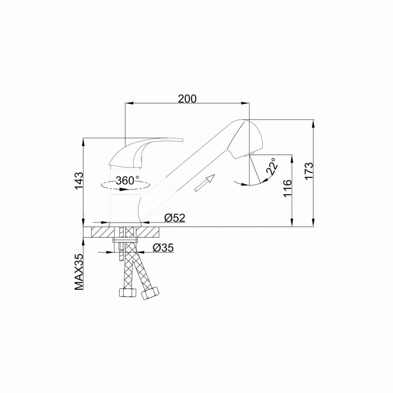 Смеситель для кухни Frap F6003 с выдвижным изливом, хром.