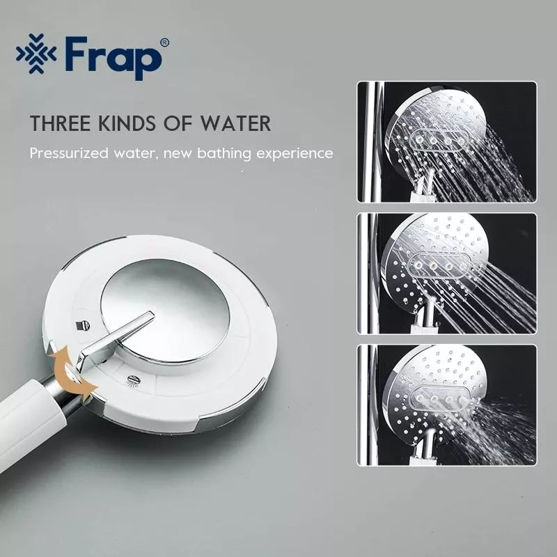 Душевая система Frap F2449-20, переключатель на лейку, 3 режима, белый/хром