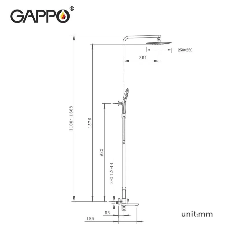 Душевая система GAPPO G2417-6, излив - переключатель на лейку, черный