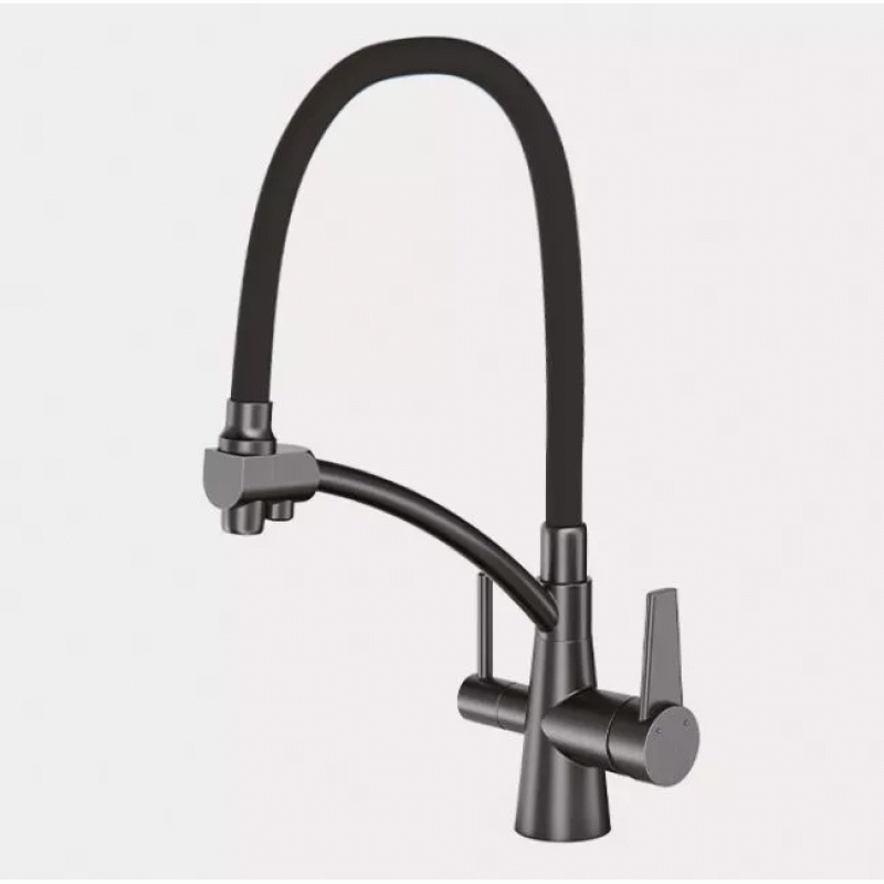 Смеситель для кухни на две воды GAPPO G4398-19 с гибким изливом, оружейная сталь.