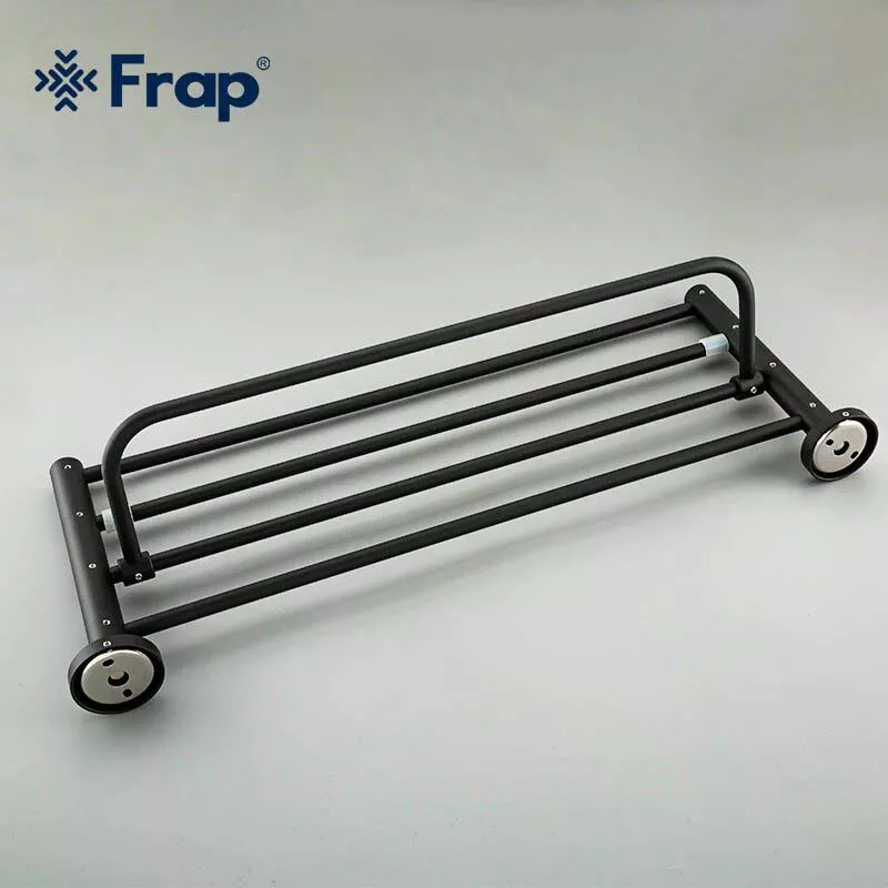 Полиця з тримачем для рушників Frap F30224, нержавіюча сталь, 600 мм, чорний