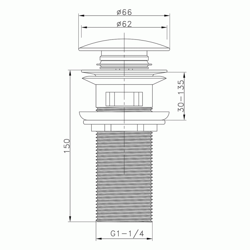 Донний клапан ITAL HF1003-Y150, автомат, з переливом, Ø62мм 1 1/4", латунь, хром