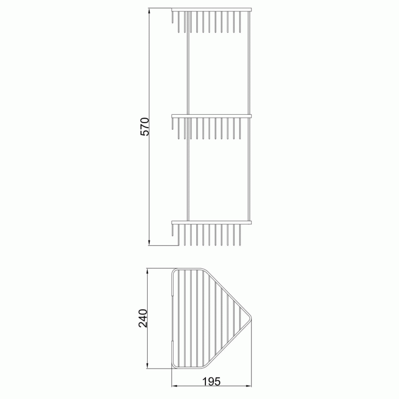 Полиця кутова Frap F335-2,(КРАТНО 2шт) 3-х ярусна, 240х570 мм, хром