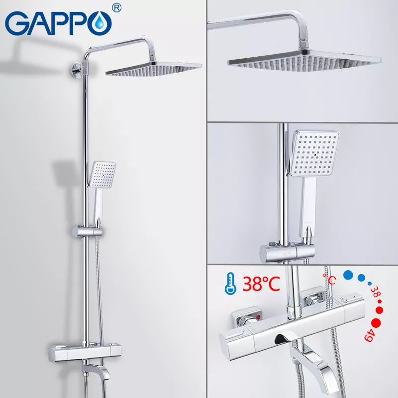Душова система з термостатом GAPPO G2491, вилив - перемикач на лійку, хром
