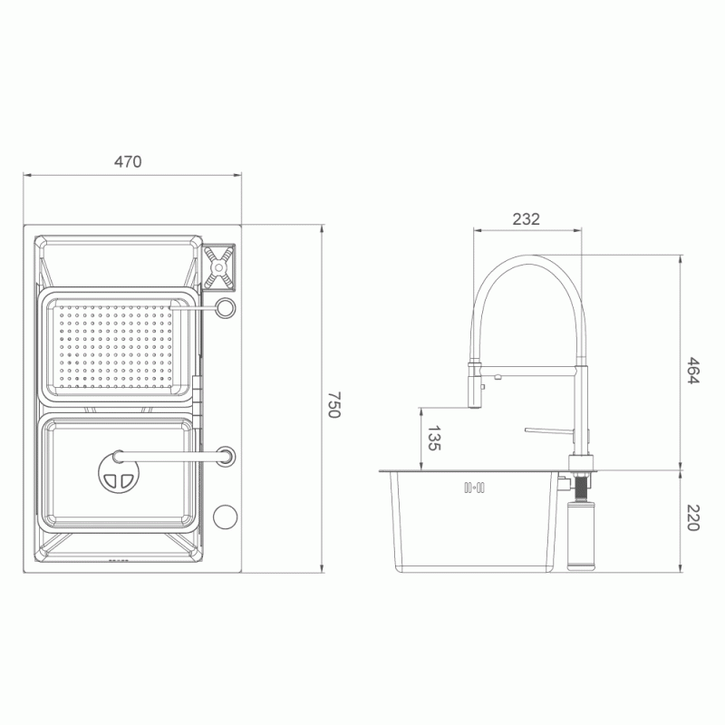  Кухонная мойка Gappo GS7547-19 + смеситель + сифон + колландер + дозатор + омыватель стаканов