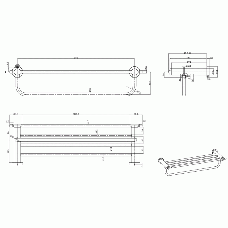 Полка с держателем для полотенец GAPPO G1824, хром, 580 мм