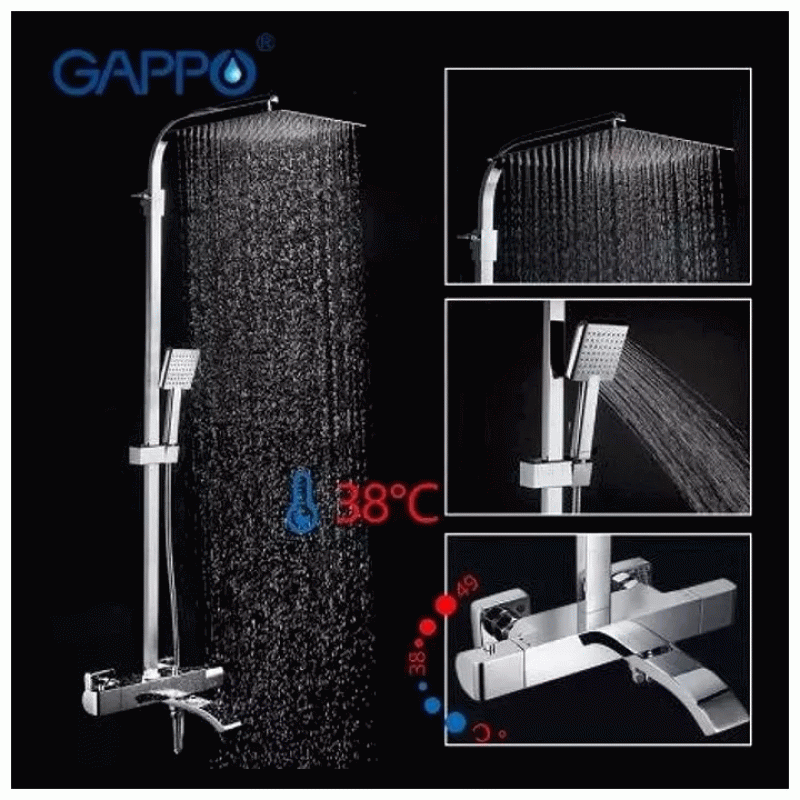 Душевая система с термостатом GAPPO G2407-40, излив - переключатель на лейку, хром