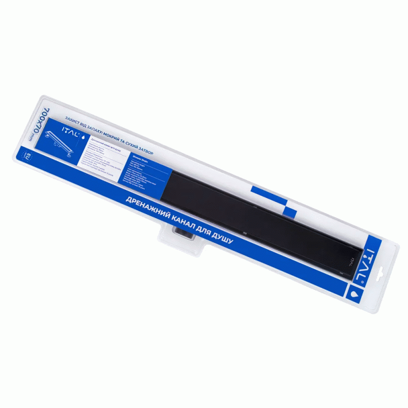 Трап для душу IT02-FT24/700, 700 мм, закалене скло, Black Glossy ITAL IT02-FT24/700BG