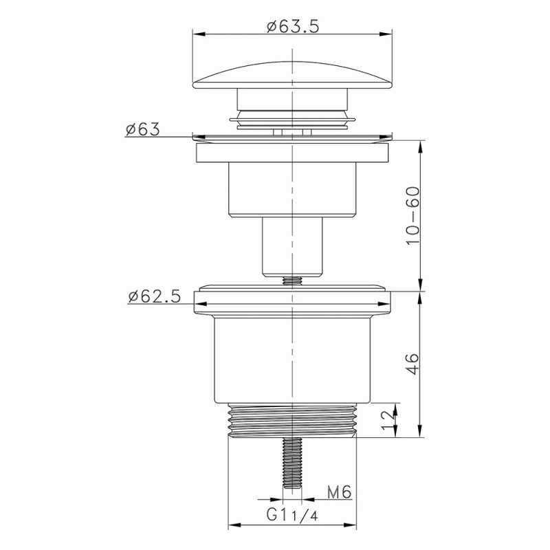 Донний клапан ITAL HF1083, автомат, Ø63мм 1 1/4", латунь, хром