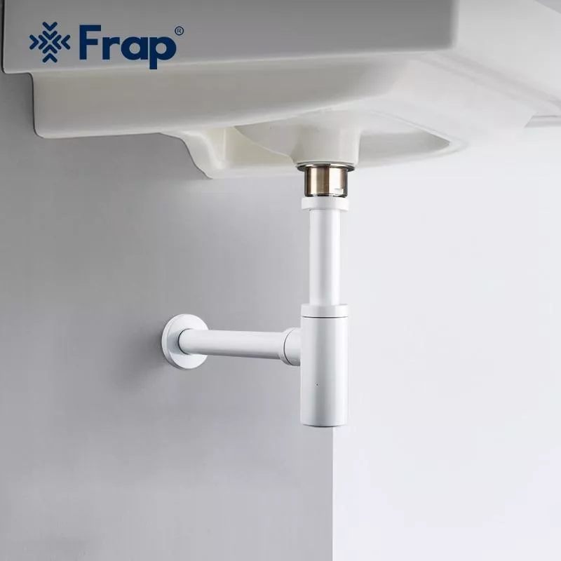 Сифон для раковины Frap F82-6 под донный клапан, латунь, белый.