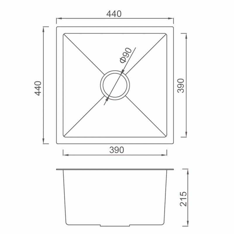 Кухонная мойка GAPPO GS4444-6 встроенная 440x440 мм, нержавеющая сталь, поверхность PVD