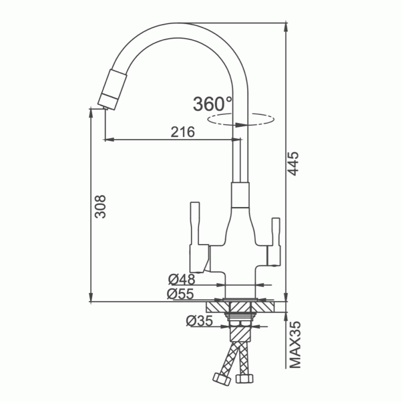Смеситель для кухни под фильтр Frap F4396-3 с гибким изливом