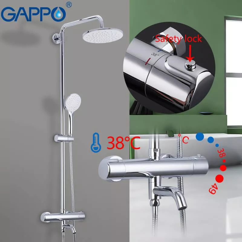 Душевая система с термостатом GAPPO G2490, излив - переключатель на лейку, хром