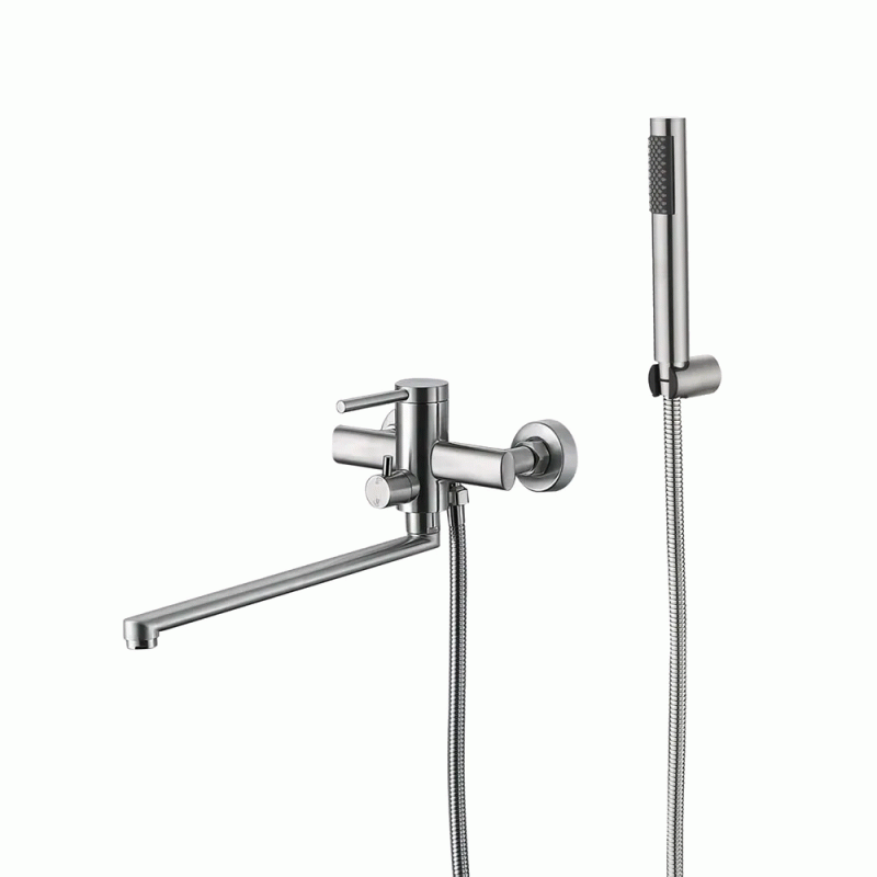  Смеситель для ванны WEZER LIL7-18, длинное поворотное излияние, нержавеющая сталь сатин