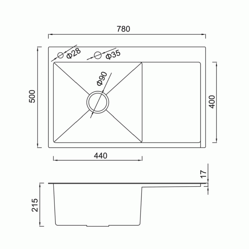 Кухонная мойка GAPPO GS7850-6L накладная 780x500 мм поверхность PVD, чаша левая