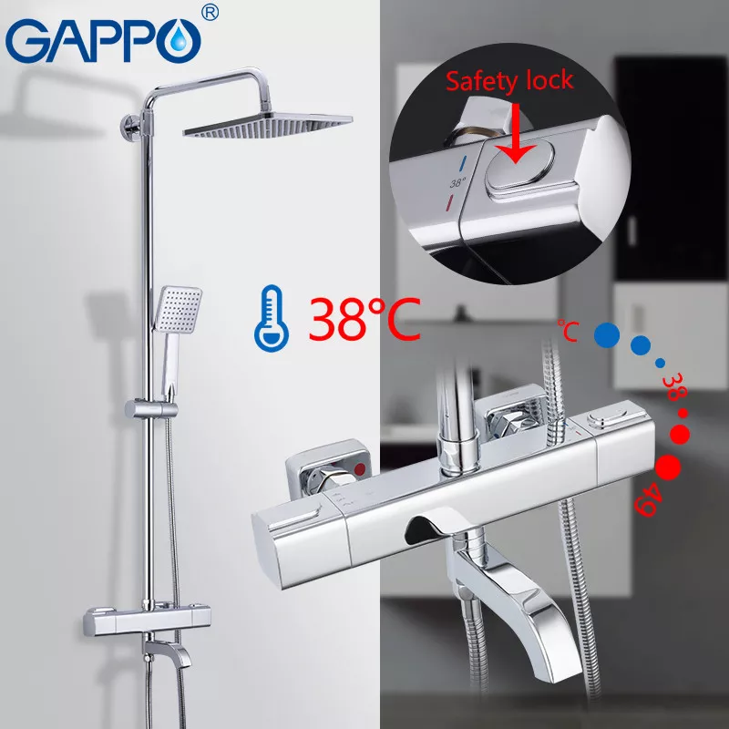 Душова система з термостатом GAPPO G2491, вилив - перемикач на лійку, хром