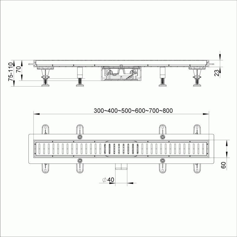 Душовий трап ITAL IT13-FT10/600, 600х70х67мм