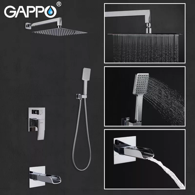 Вбудована душова система GAPPO G7107-20, вилив - перемикач на лійку, 3-функції, хром