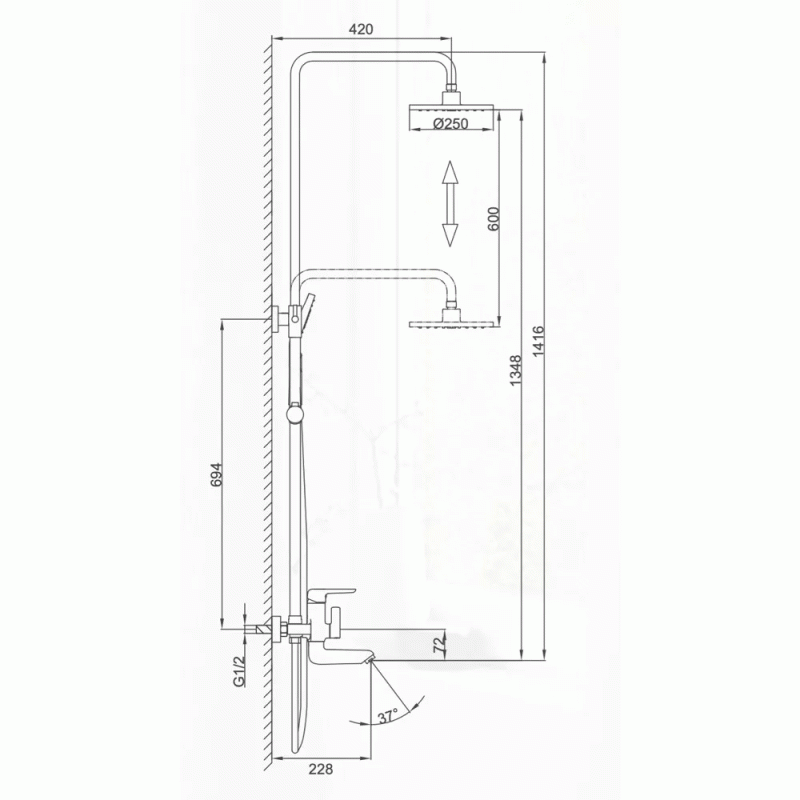 Душова система Frap F2417-6, вилив, лійка 3-функції