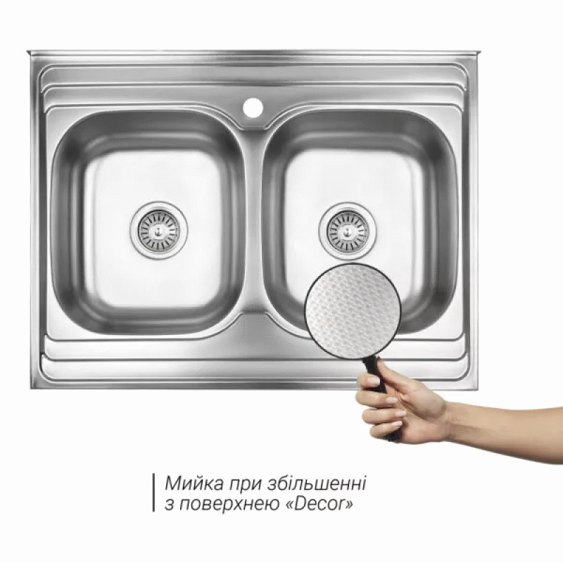 Мойка на две чаши WEZER 7848(08) Deсор 790x480x180 мм + сифон