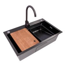 Кухонная мойка 75*46B PVD черная (Work station) Valeso Handmade